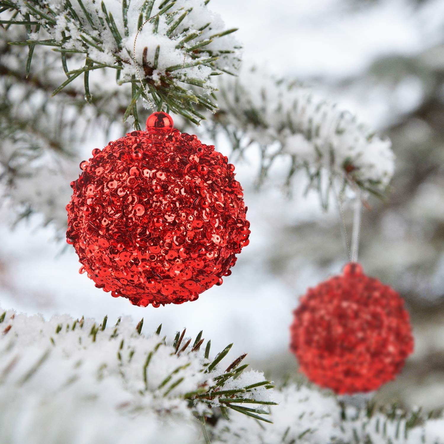 4.25" Shatterproof Christmas Ball Ornaments, 4Pc Red Set for Trees and Holiday Decor