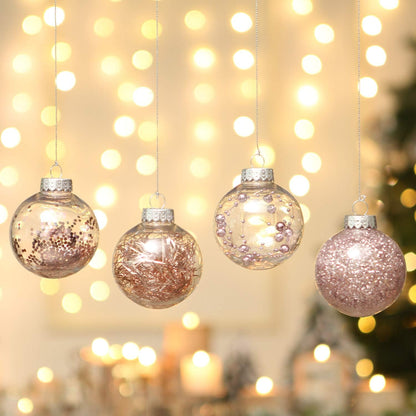 Shatterproof Clear Plastic Christmas Ball Ornaments Decorative Xmas Balls Baubles Set with Stuffed Delicate Decorations (70Mm/2.76 Inch 24-Pack, Pinkish Gold)