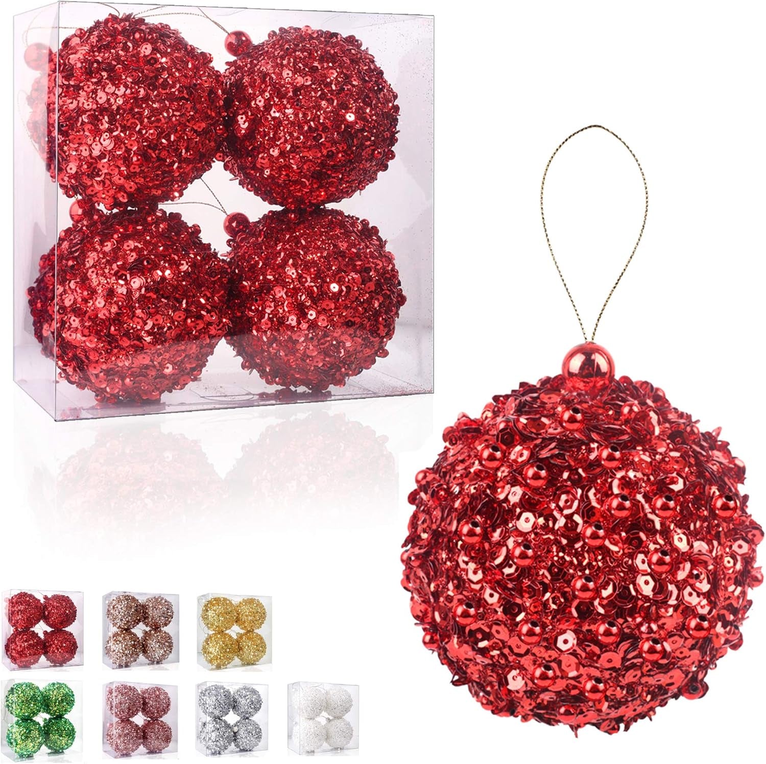 4.25" Shatterproof Christmas Ball Ornaments, 4Pc Red Set for Trees and Holiday Decor