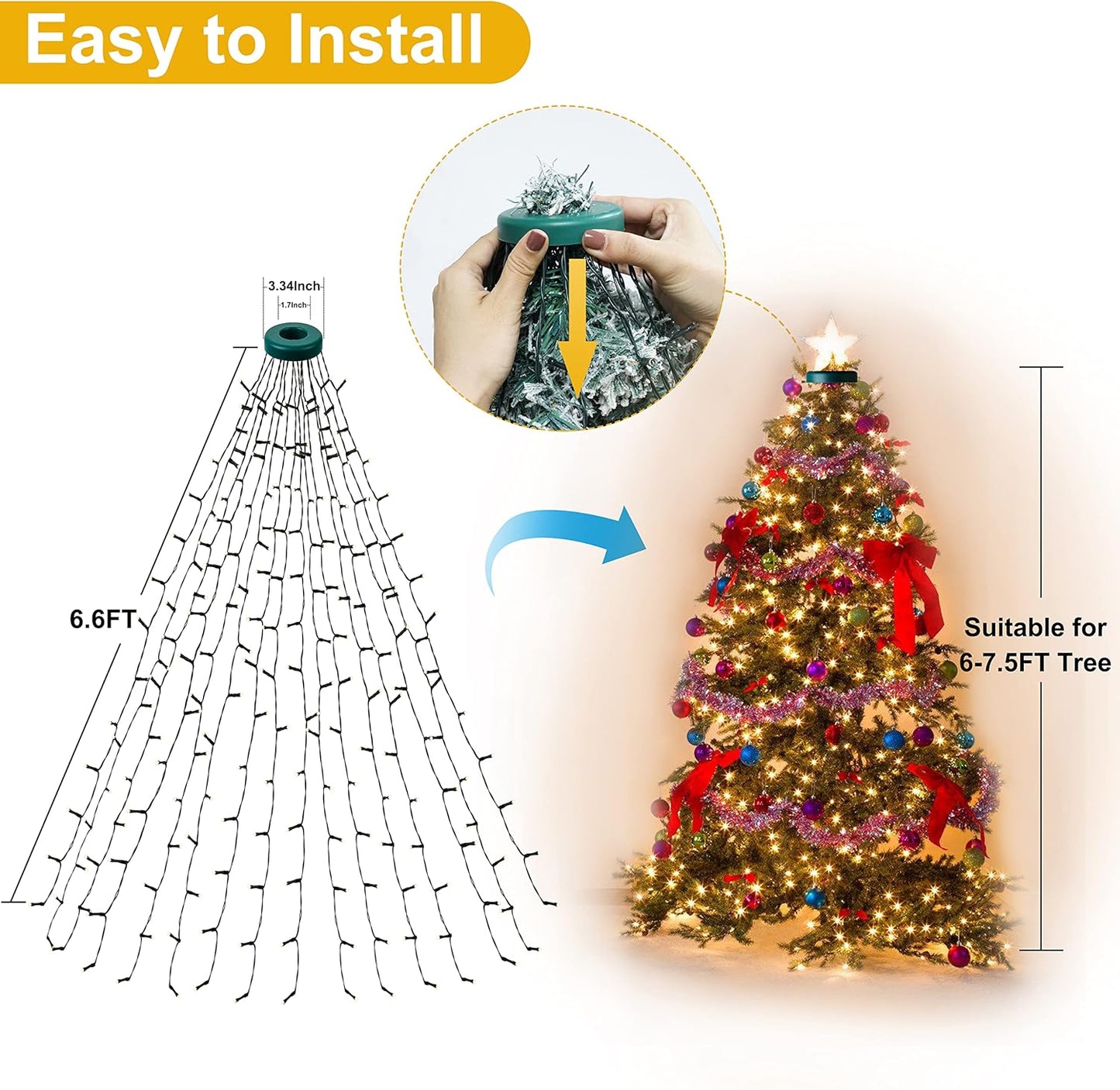 Christmas Tree Lights - Christmas Lights Indoor 400 LED 6.6FT X 16 Drop Christmas Outdoor Lights with 8 Models & Memory Function & Timer Warmwhite