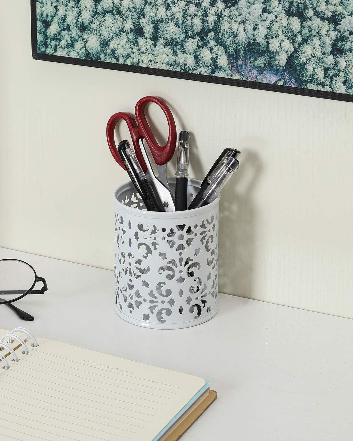 Metal 2-Piece Pen Holder Set Desk Accessories & Workspace Organizers for Classroom, School & Office,White