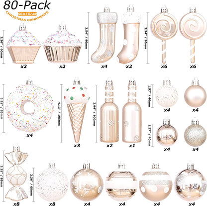 80-Pack Assorted Shatterproof Christmas Ball Ornaments Set Decorative Baubles Pendants with Reusable Hand-Held Gift Package for Xmas Tree (Champagne)