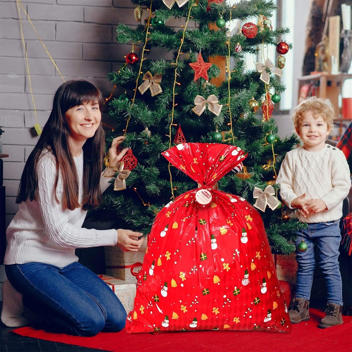 Large Christmas Gift Bags, 36" X 44" Large Christmas Bags, Jumbo Christmas Gift Bags, Extra Large Christmas Gift Bags with Name Tag Card and String (3 PCS)