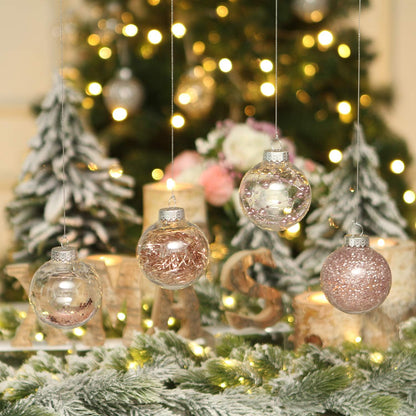 Shatterproof Clear Plastic Christmas Ball Ornaments Decorative Xmas Balls Baubles Set with Stuffed Delicate Decorations (70Mm/2.76 Inch 24-Pack, Pinkish Gold)